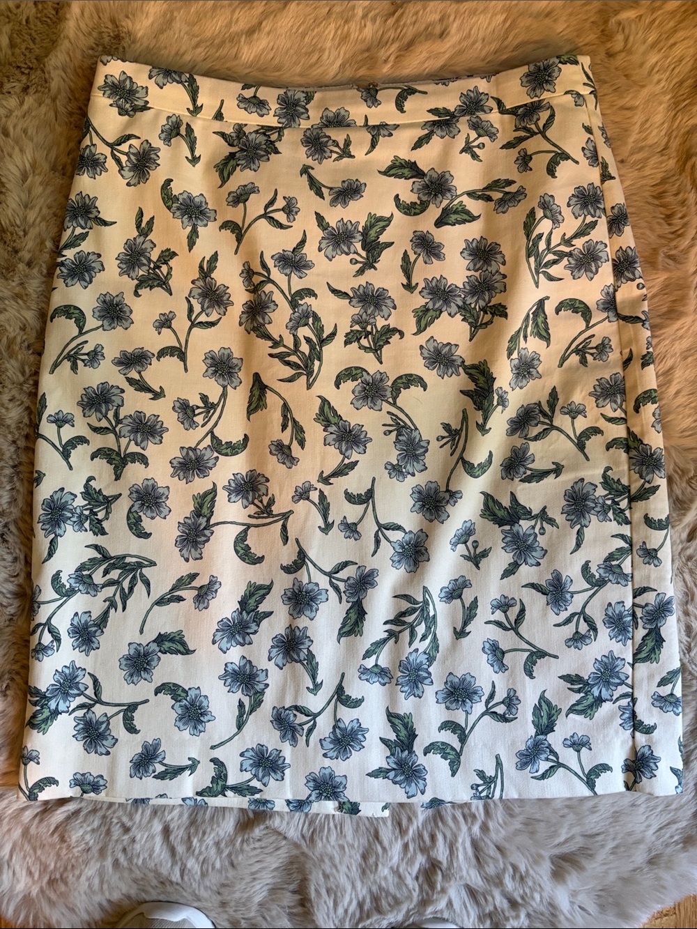 J. Crew Cream Pencil Skirt with Blue Floral Print